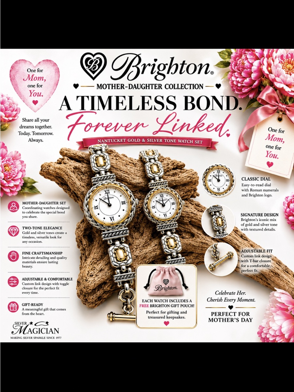 Brighton Nantucket Mother/Daughter Watch Set 2 Gift Pouch Included
